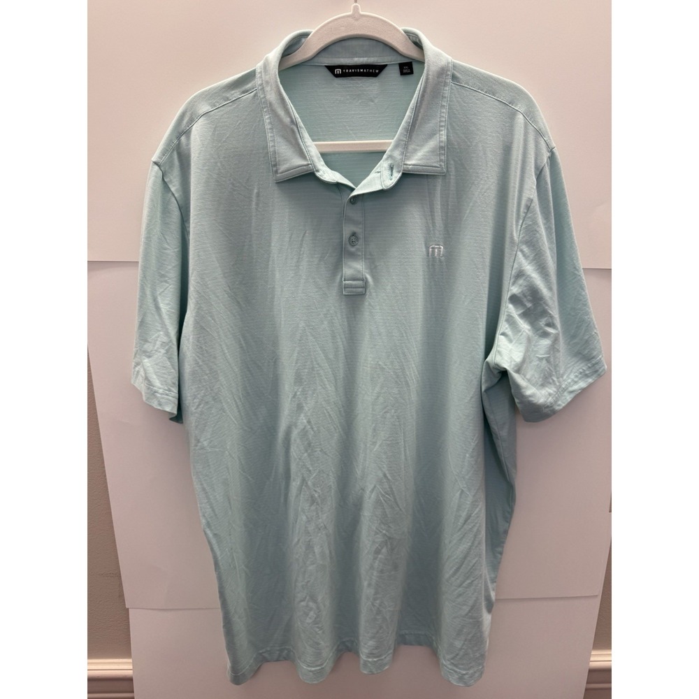 Travis Mathew The Heater Golf Polo Shirt Mens XXL Light Blue Heather